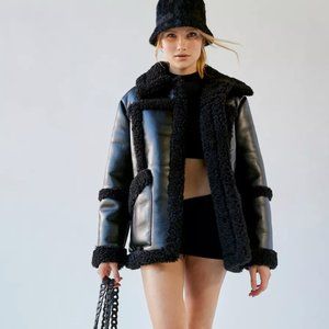 Faux Leather Sherpa Jacket